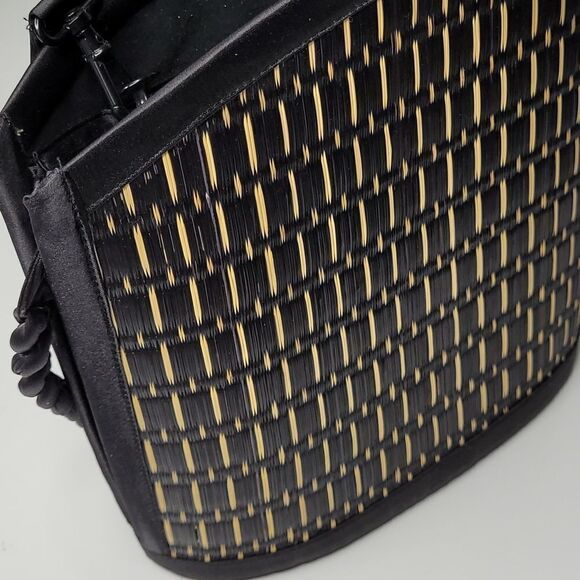 BASKETS OF CAMBODIA black tan top zip multi compartment tote bag purse LIKE NEW - Picture 16 of 16